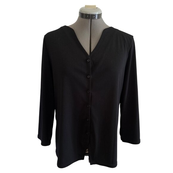 Vtg Kathy Lee Collection Womens Large Black Long Sleeve Button-Up Cardigan - Picture 1 of 7
